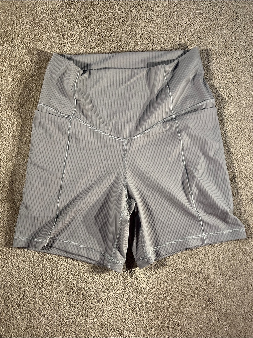 Avia Ribbed High-Waist Bike Shorts in Light Gray